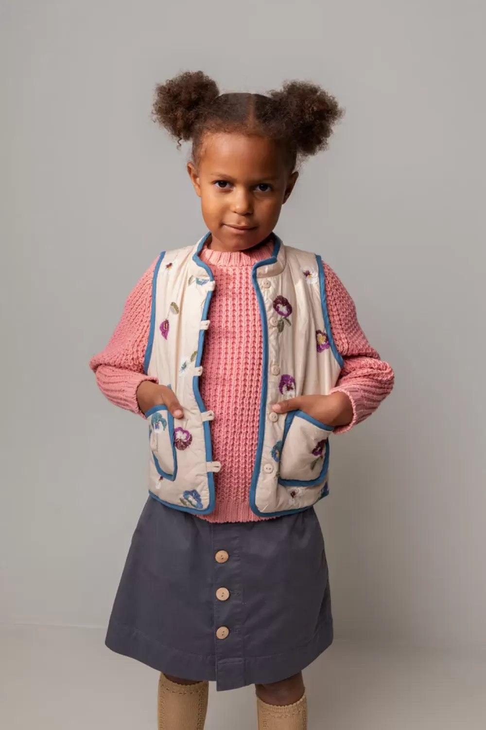 MarMar Copenhagen Overdele>Jola, Vest Med Fyld Pansy Embroidery