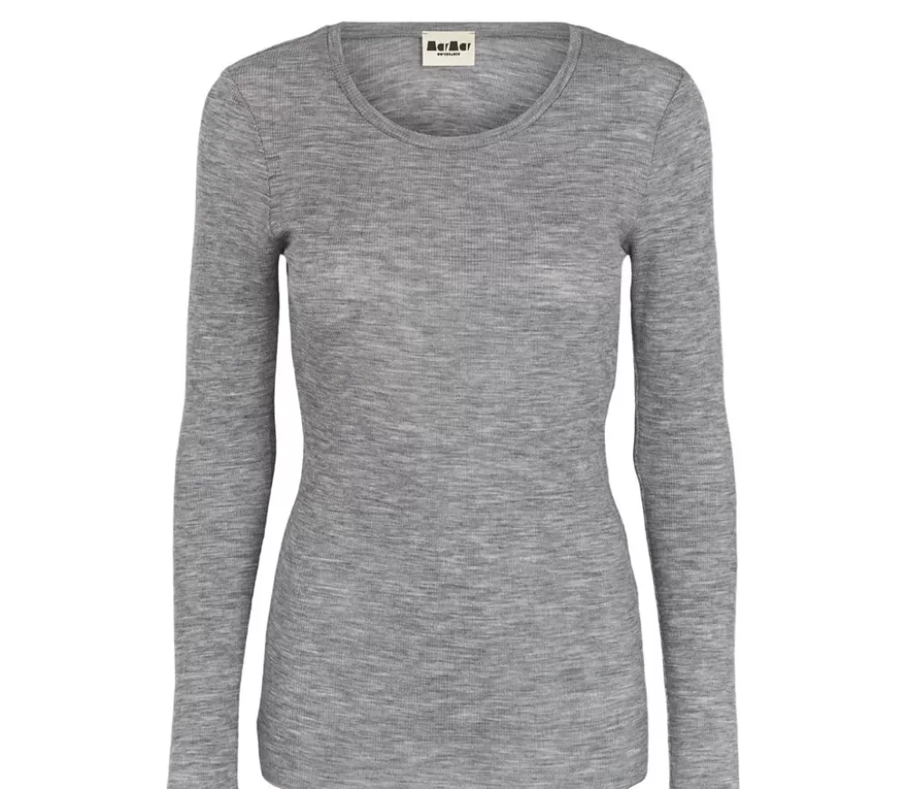 MarMar Copenhagen T-Shirts>Tamra W, Uld Rib Bluse Grey Melange